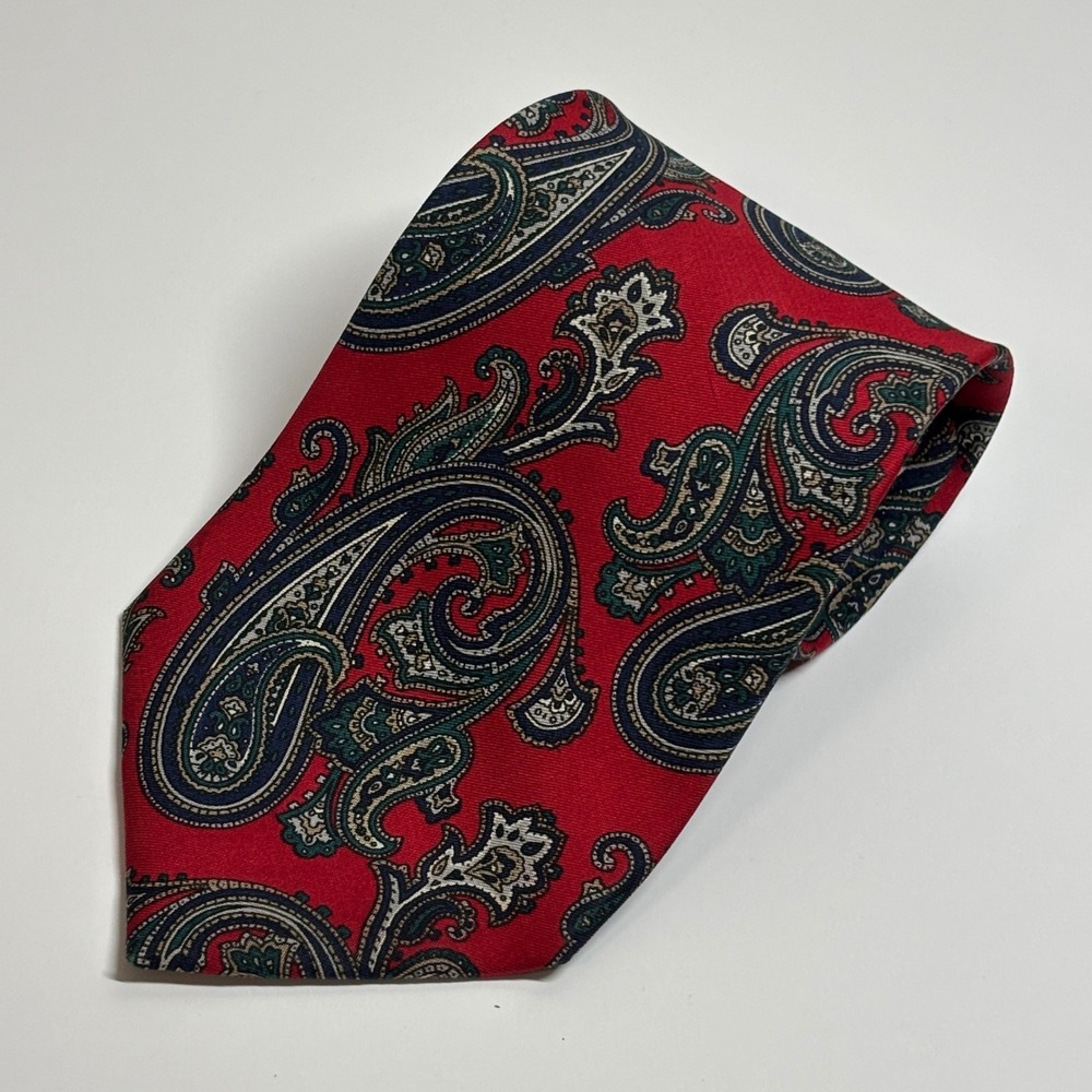 Vtg H. Freeman & Son Necktie Mens Red Paisley Silk Philadelphia Preppy Classic